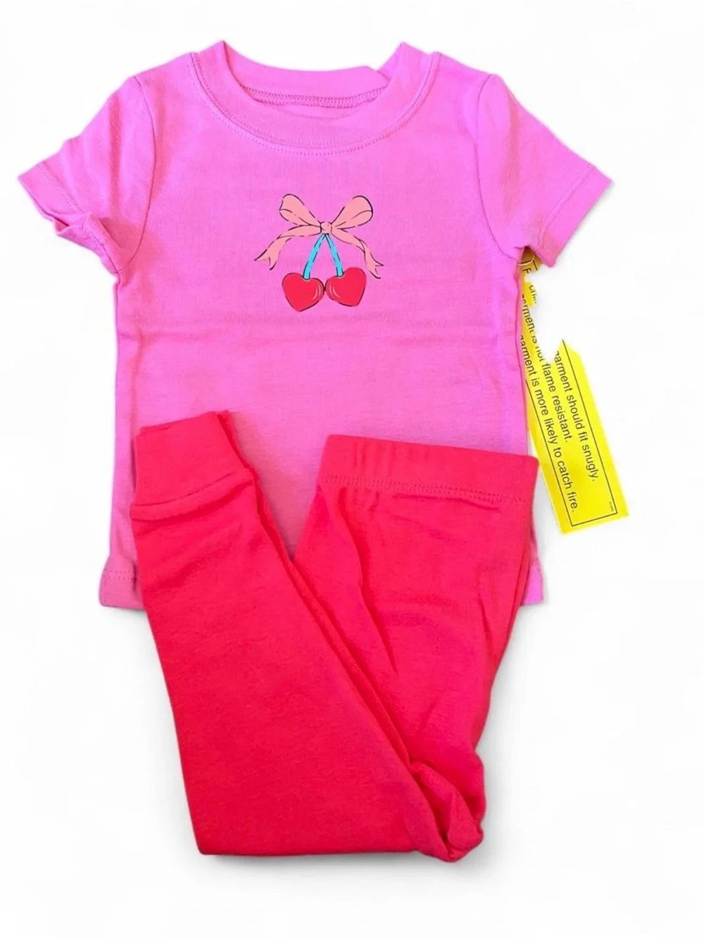 Baby Pink Cherry Pajama Set - Short Sleeve Tee & Pants 12 months